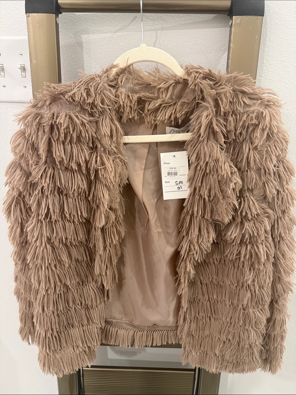 She + Sky Taupe Faux-Fur Teddy Jacket